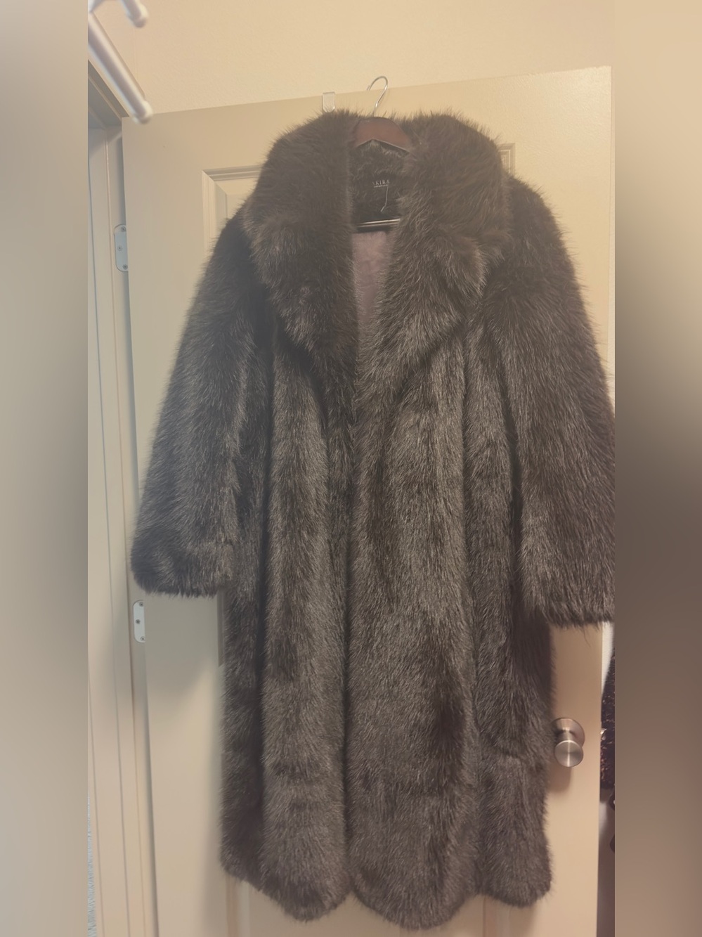 AKIRA Dark Brown Faux Fur Full-Length Coat